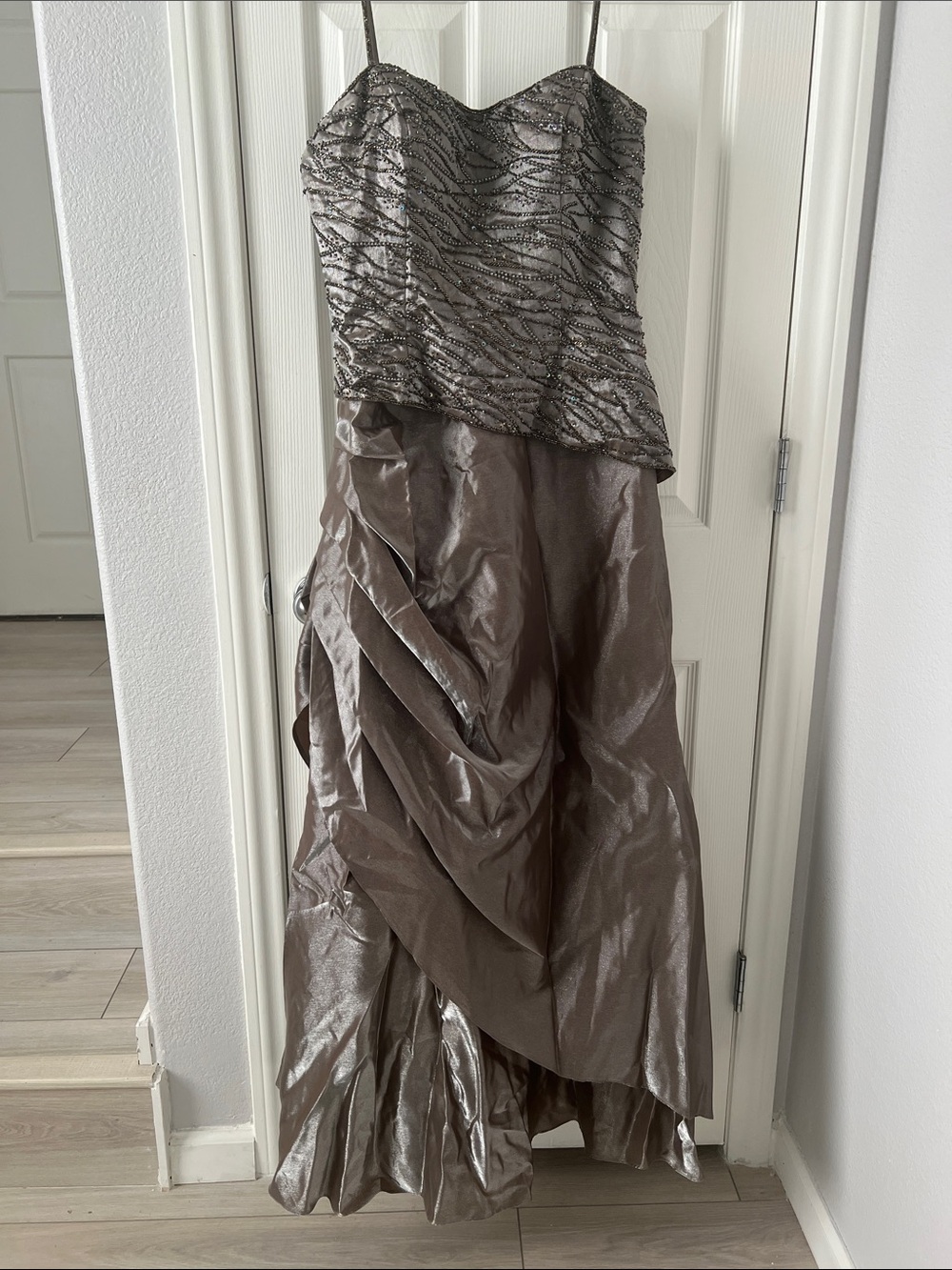 Women's Metallic Taupe Evening Skirt - Elegant Draped Formal Wear